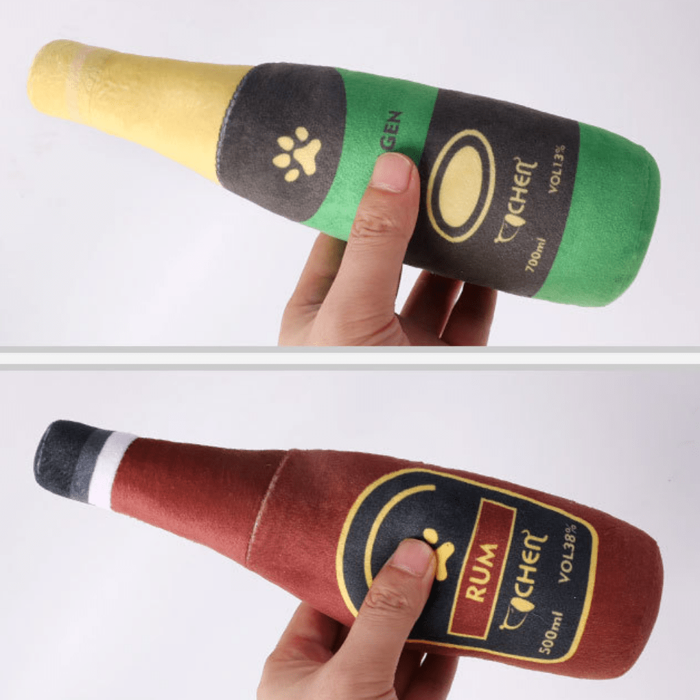 Champagne bottle-like pet chewing toy with sound effect 3pc set